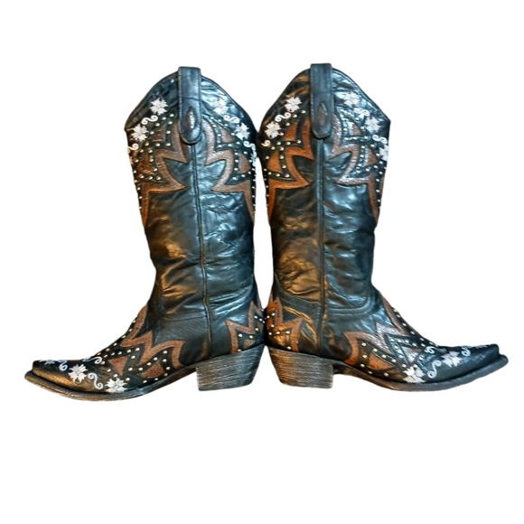 Denver Women's Cowboy Boots Black Studded Embroidered Cowgirl Boots size 7.5 - Picture 2 of 14